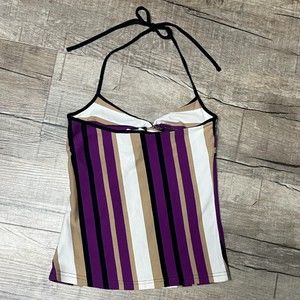 H&M Purple Halter Top Shirt Top Womens Xs Striped Sleeveless Fitted V-Neck